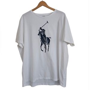 Polo Ralph Lauren Men's White Blue Big Pony Graphic Short Sleeve Tee Shirt, XXL